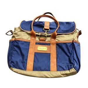 Sword & Plough Signature Tote Bag Blue Tan Leather Trim Canvas Travel USA‎